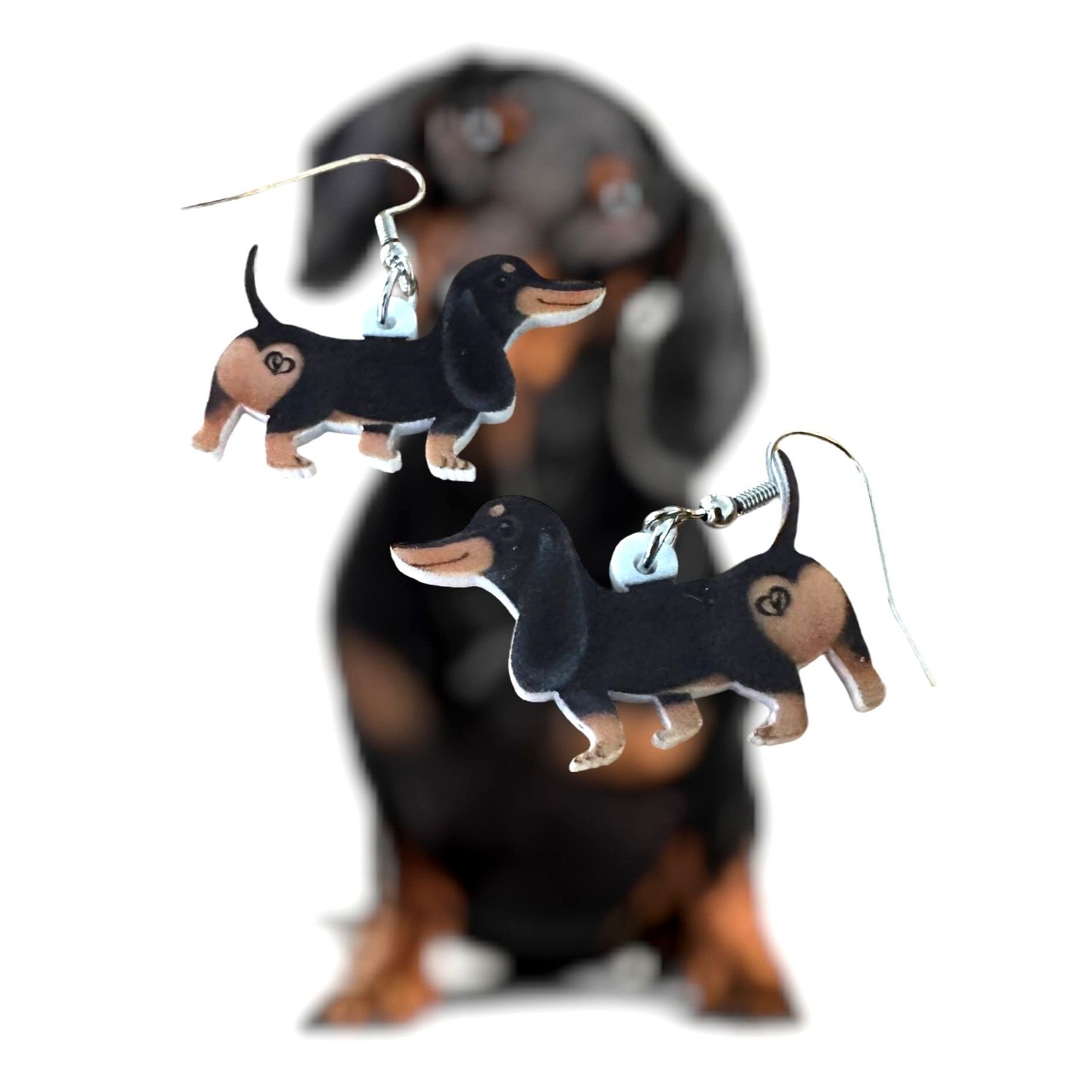 Handmade Dachshund Earrings New Dangle Hooks Double Sided Black Tan W Size ONE SIZE - 11 Thumbnail