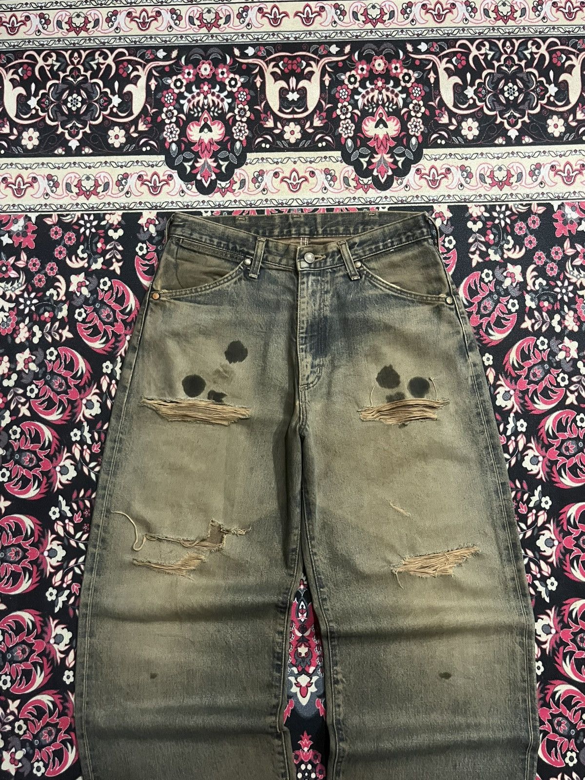 JNCO ⚡️Ripped⚡️Vintage Wrangler Distressed Stain Mud Washed Jorts Size US 30 / EU 46 - 3 Thumbnail