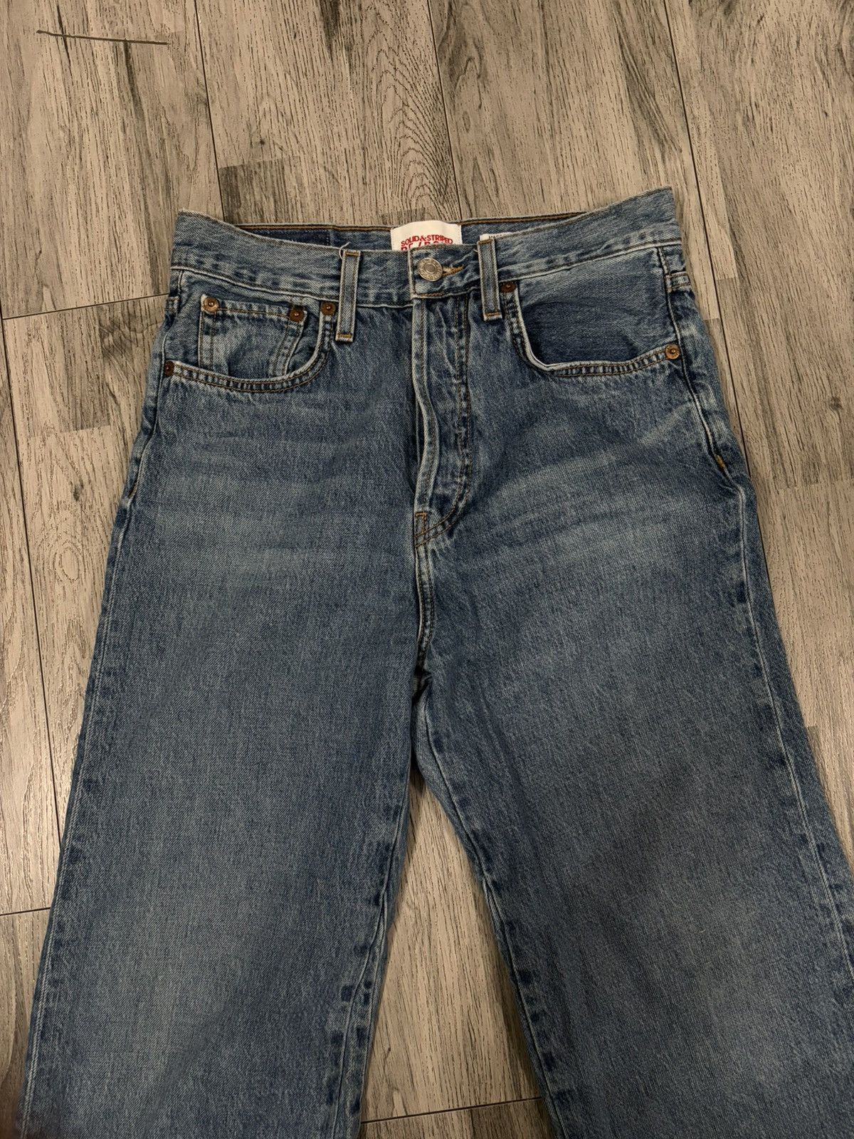 RE/DONE RE/DONE SOLID & STRIPED Mid Blue Straight-Leg Jeans Size 27" / US 4 / IT 40 - 2 Thumbnail