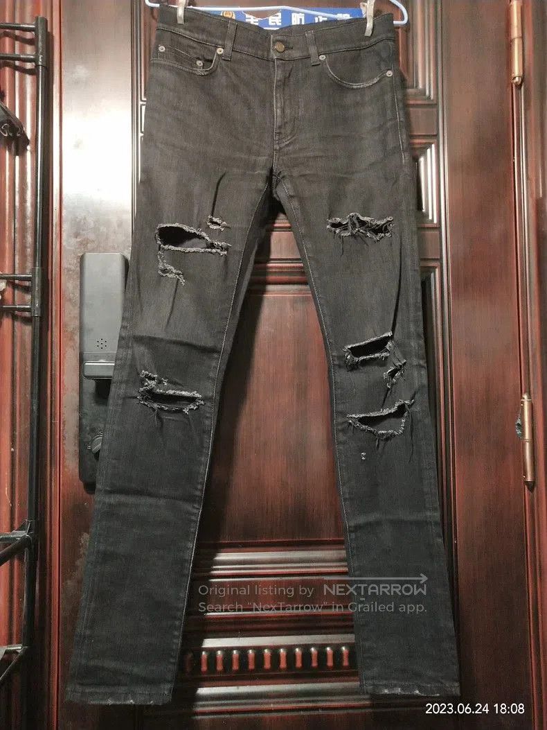 Yves Saint Laurent SLP Distressed Black Denim Jeans. Size US 30 / EU 46 - 1 Thumbnail