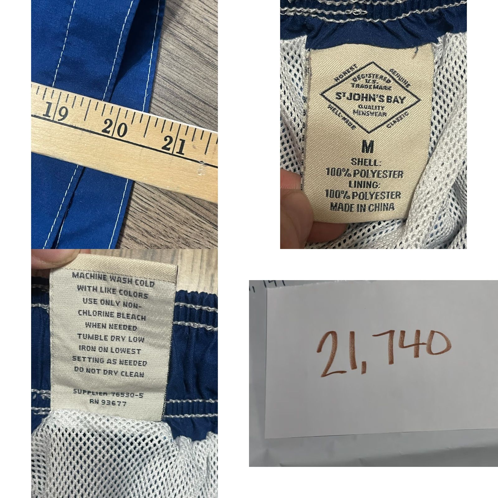 Vintage St. John's Bay Shorts Men's Medium Blue Swim Trunks Tie Waist, Bottom, Regular, Solid, M, Blue, Modern, Swim Bottom Style Trunks, St. John's Bay, Mens Size US 31 - 8 Thumbnail