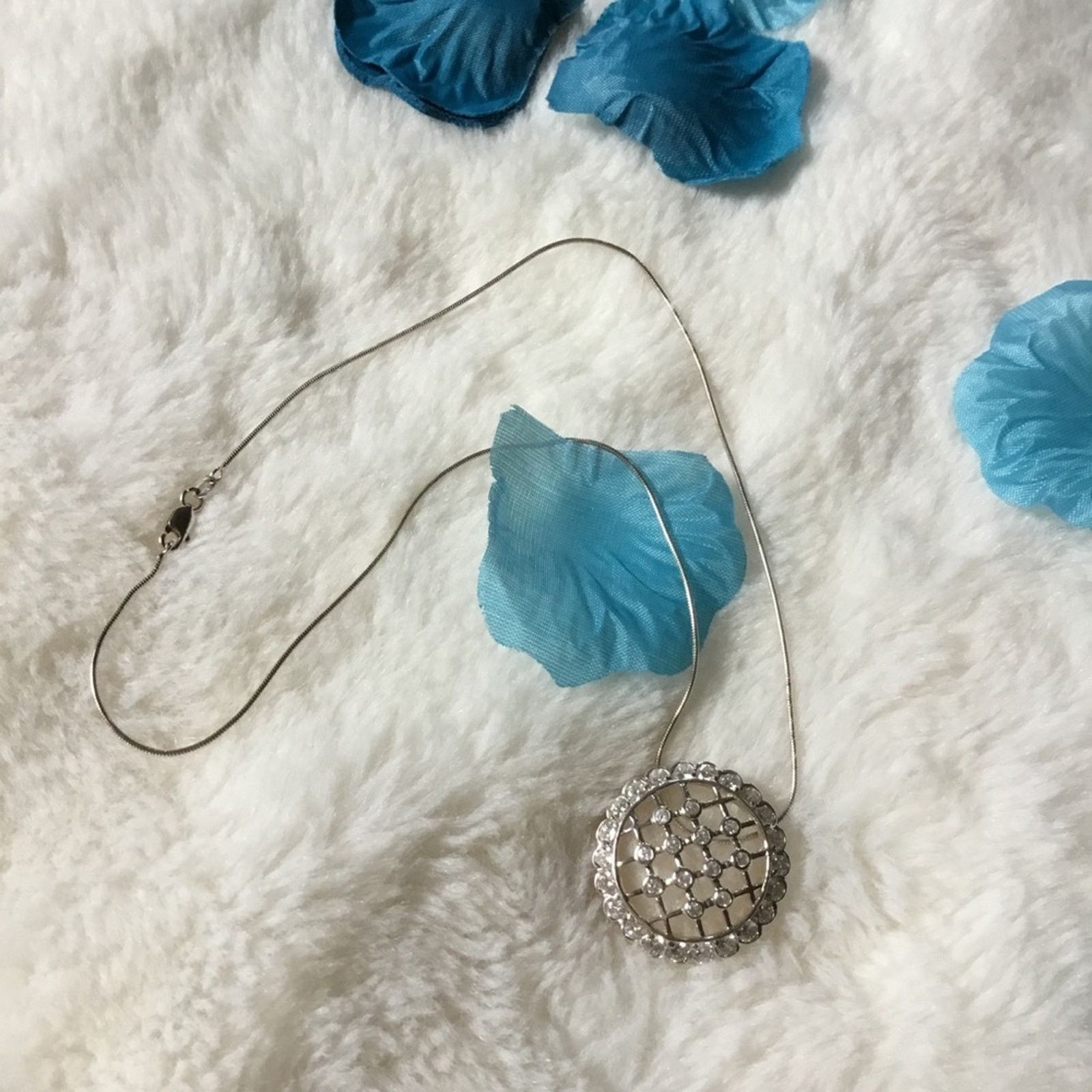 Other Sterling Silver Round Crystal Raindrop Pendant Necklace Size ONE SIZE - 8 Thumbnail