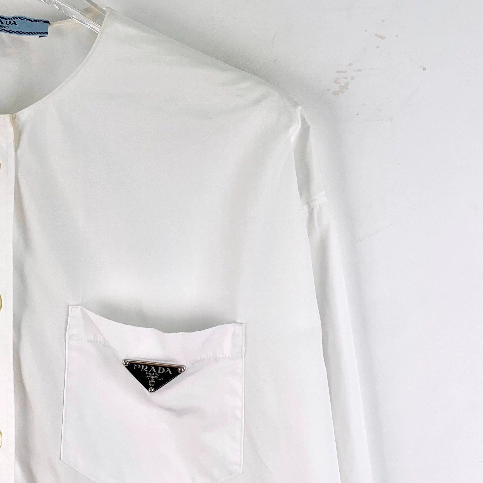 Prada Prada Cotton Crew Neck Single-Breasted Long-Sleeve Shirt Size XS / US 0-2 / IT 36-38 - 3 Thumbnail