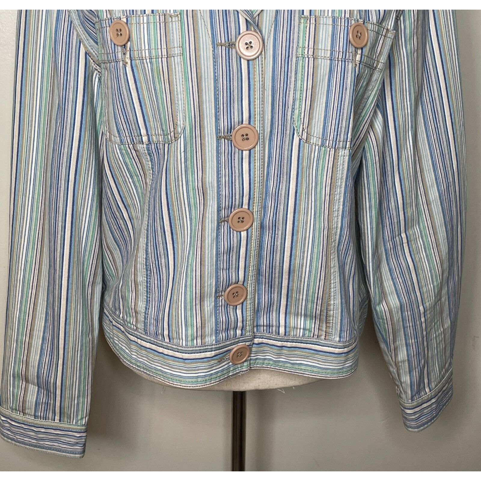 Other KIM ROGERS size L Denim Jacket BLUE GREEN Striped COTTON Size L / US 10 / IT 46 - 3 Thumbnail