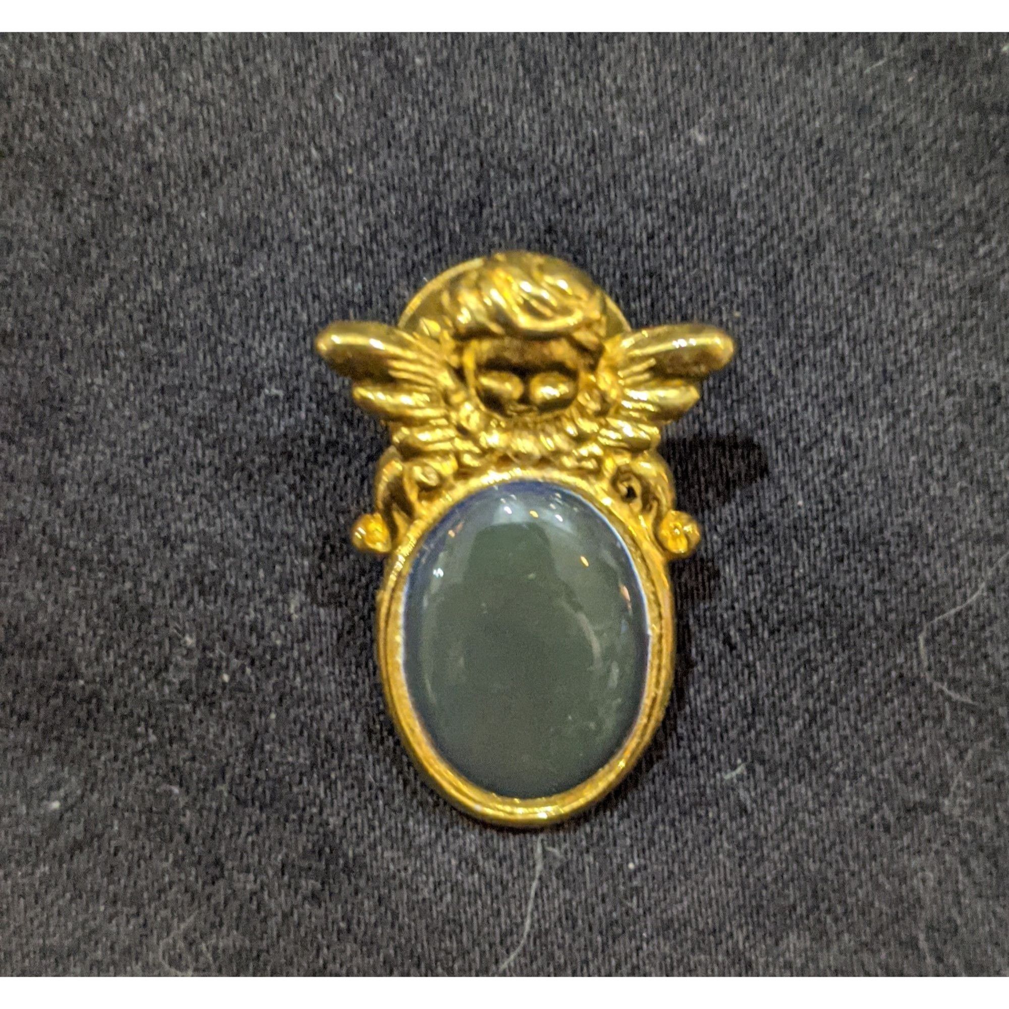 Other Vintage Gold Tone Cherub Pin With Green Cabochon Size ONE SIZE - 2 Thumbnail
