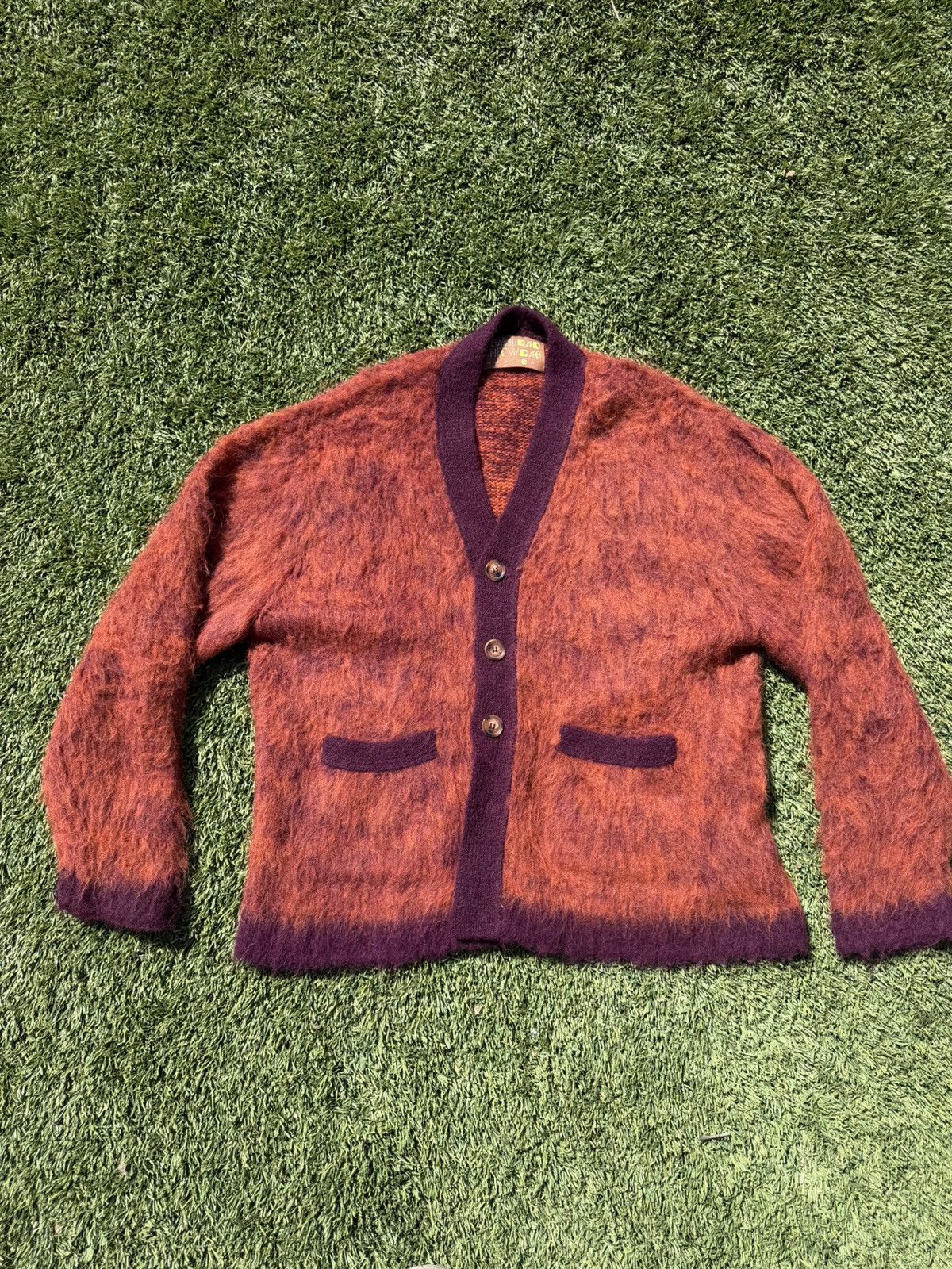 Brain Dead Men's Blurry Lines Alpaca Knit Cardigan in Purple
