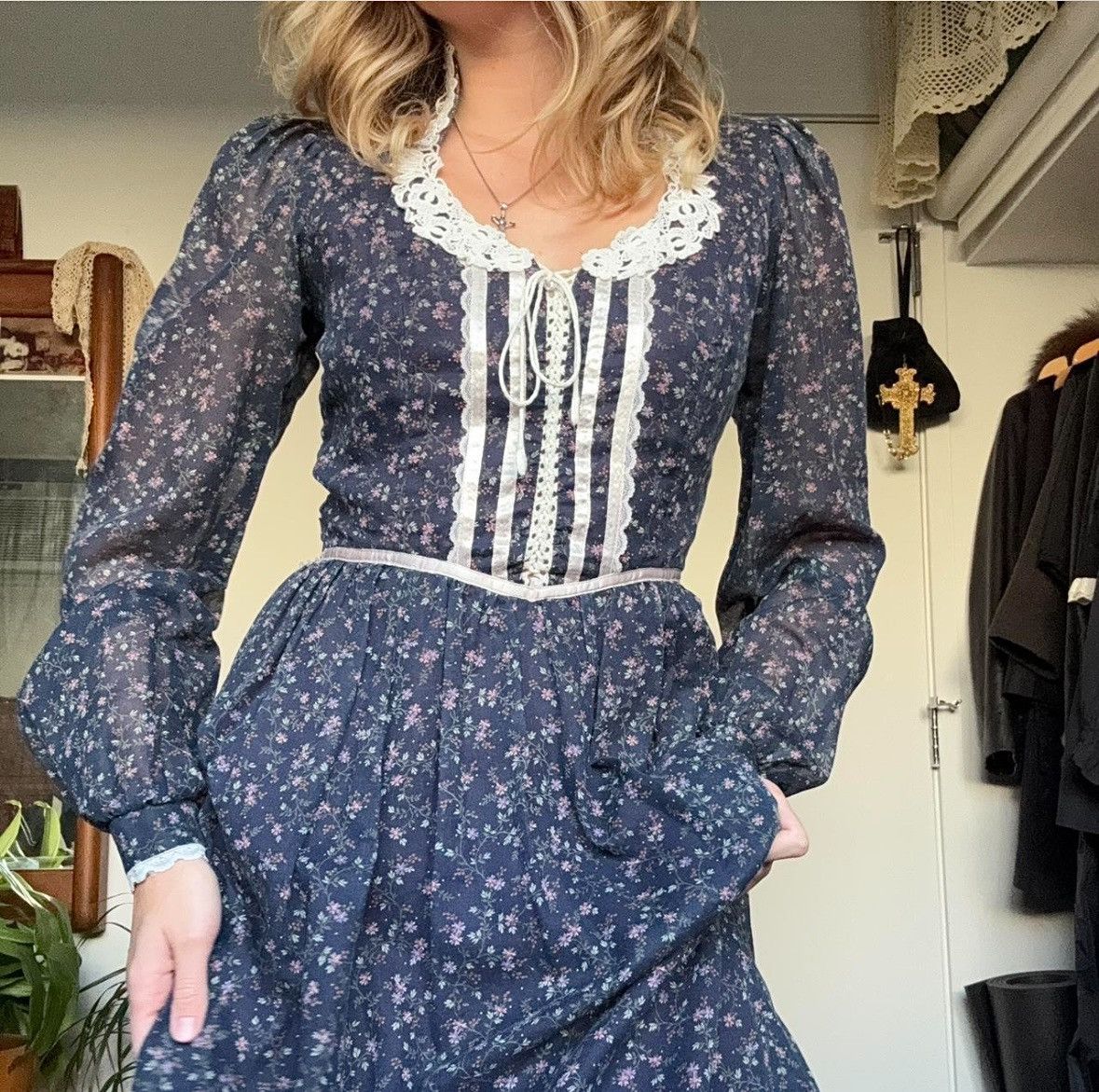 Jessica McClintock × Vintage Gunne Sax floral Prairie Dress Size S / US 4 / IT 40 - 3 Thumbnail