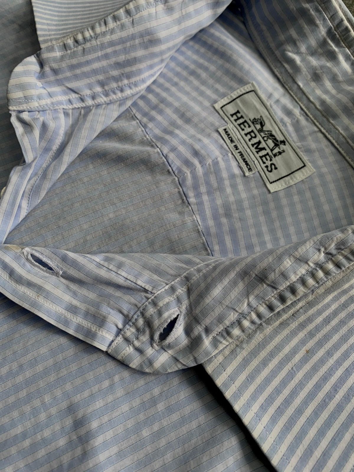 Hermes FREE TAX! 2000s Striped Light Cotton Shirt Size US L / EU 52-54 / 3 - 5 Thumbnail