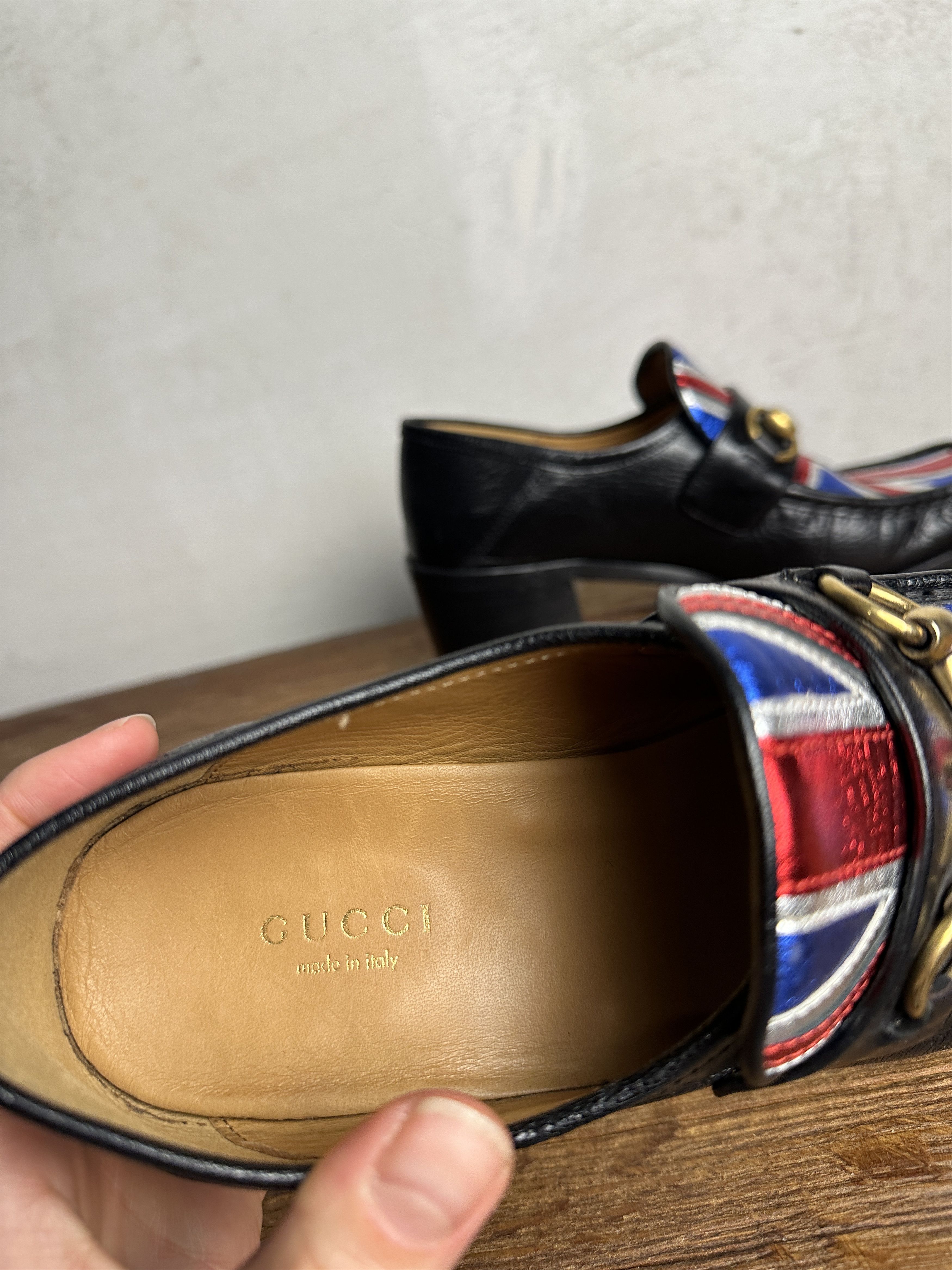 Gucci Gucci Resort 17 Black Leather Union Jack Horsebit Heel Pumps Size US 8 / IT 38 - 12 Thumbnail