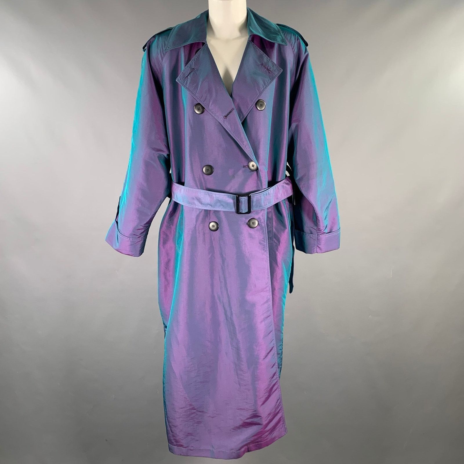 Dior CHRISTIAN DIOR Size 6 Purple Teal Iridescent Trench Coat Size M / US 6-8 / IT 42-44 - 1 Thumbnail