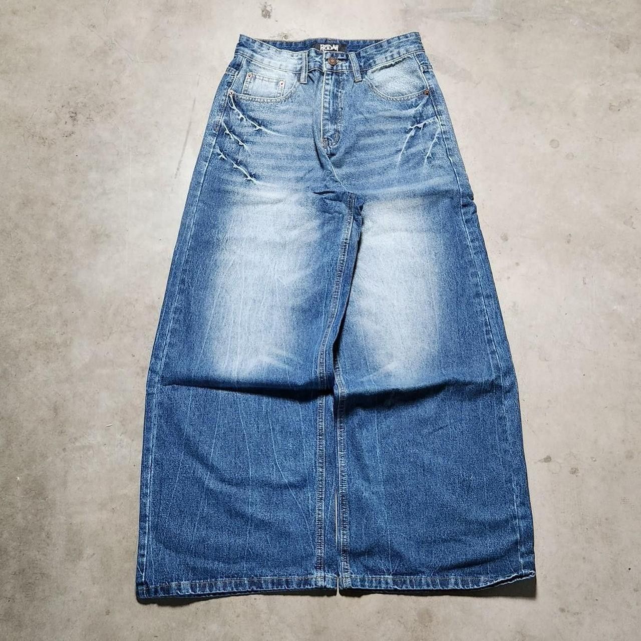 Japanese Brand Baggy blue faded jeans wide leg loose fit distressed denim Size US 32 / EU 48 - 2 Thumbnail