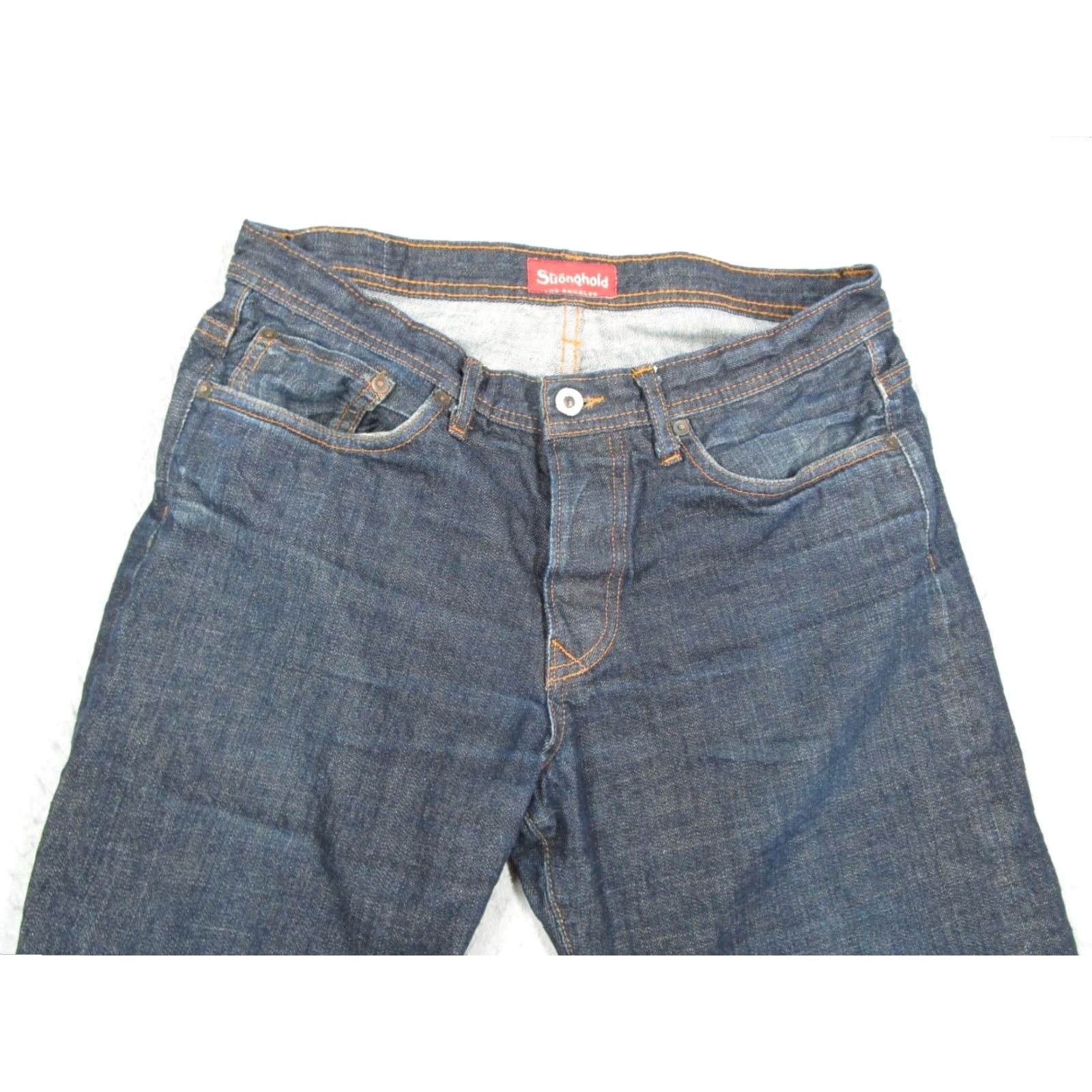 Denime Stronghold Jeans 33x31 Dark Blue Selvedge Denim Button Fly USA Cotton Mens Size US 33 - 2 Thumbnail