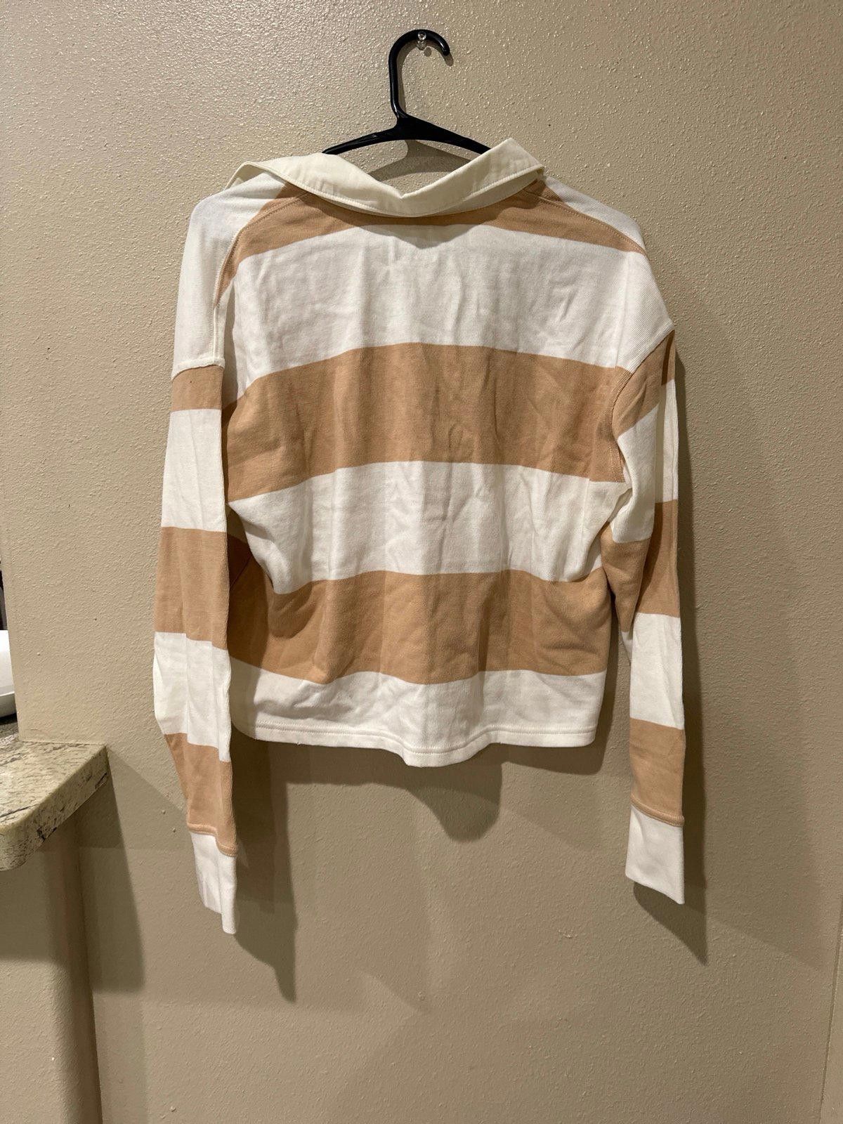 Designer Aerie Collard Striped Long Sleeve XS shirt Size XS / US 0-2 / IT 36-38 - 3 Thumbnail