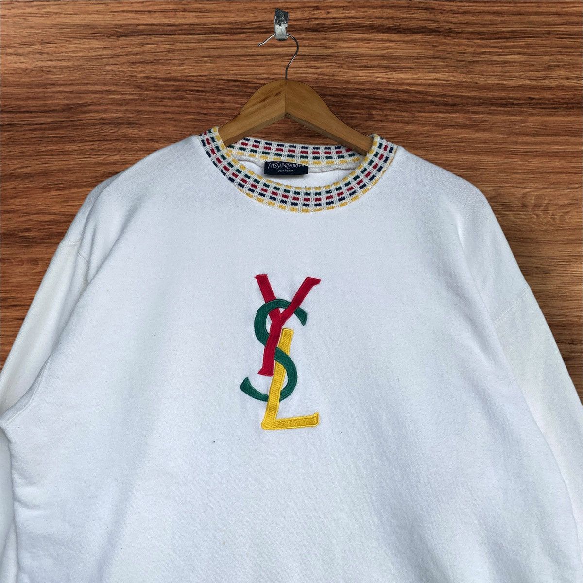 Yves Saint Laurent Vintage YSL Big Logo Spellout Embroidery Crewneck Size US L / EU 52-54 / 3 - 4 Thumbnail