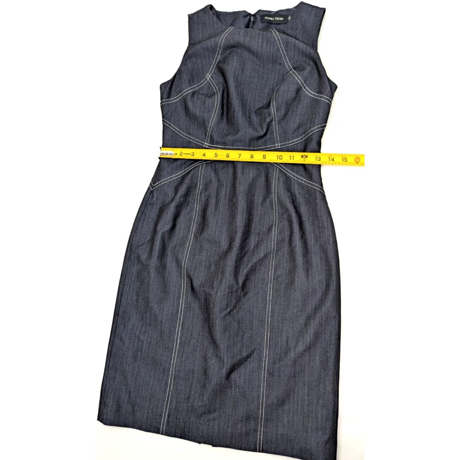 Vintage Ivanka Trump Deep Indigo w White Stitch Midi Tank Dress Women 2 EUC Zip Floral Knit Sleeveless Round Neck 30 Chest 35 Long Pattern Flower Size XS / US 0-2 / IT 36-38 - 7 Thumbnail