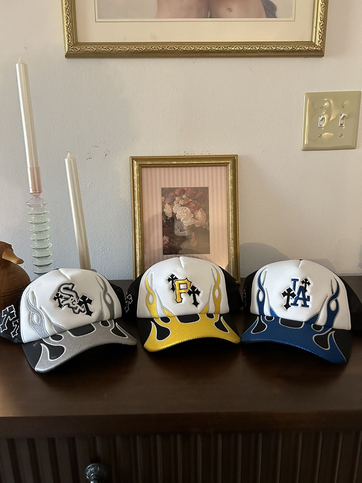Designer Flame Trucker Hats Size ONE SIZE - 1 Thumbnail