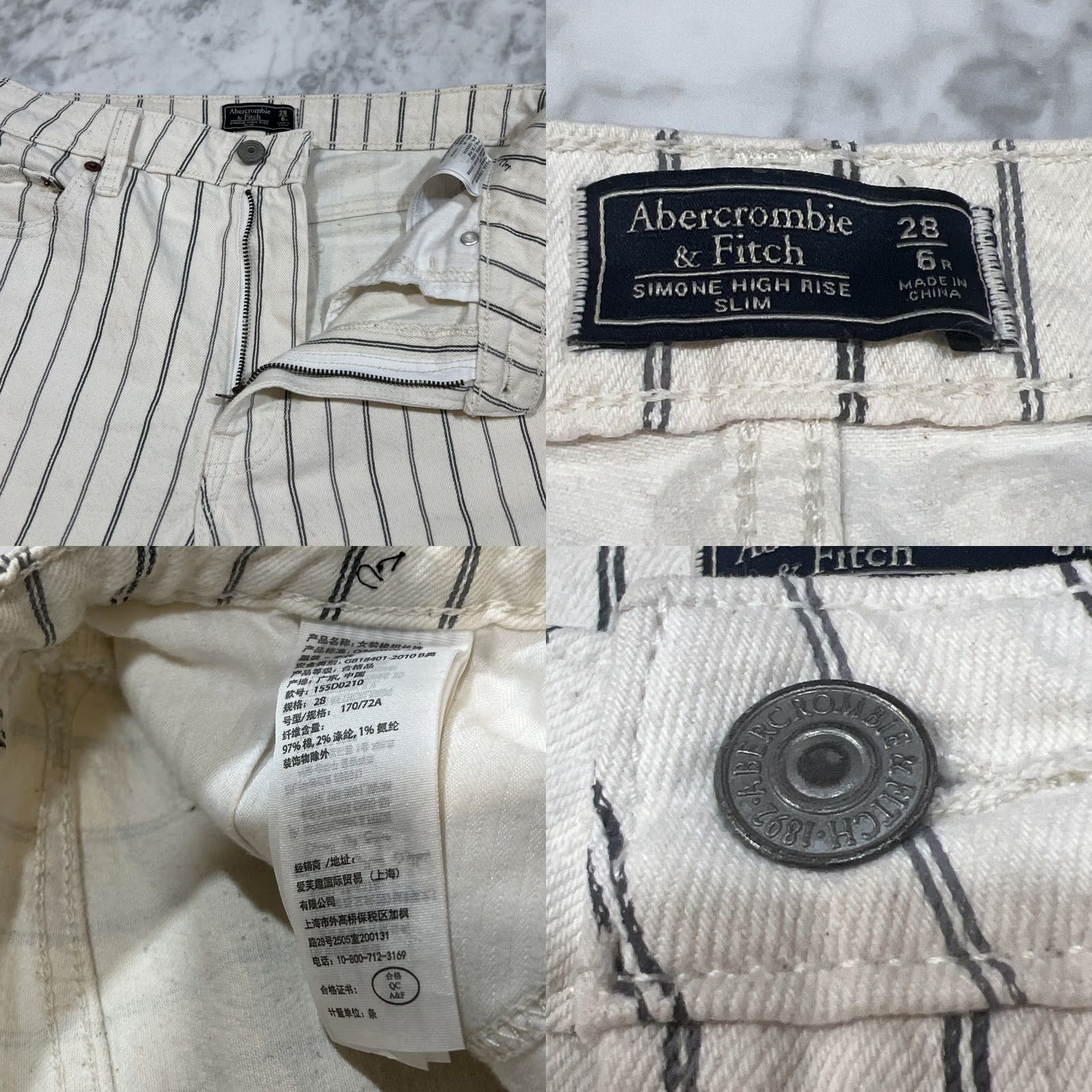 Abercrombie & Fitch VINTAGE Abercrombie Simone High Rise Slim Jeans White Striped 6R 28 Womens Size 28" / US 6 / IT 42 - 8 Thumbnail