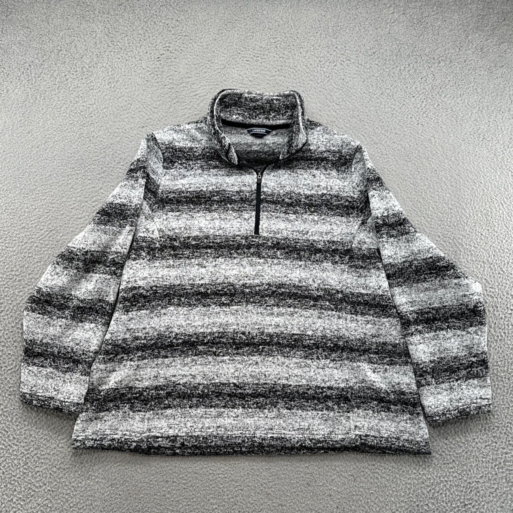 Lands' End Lands' End 1/4 Zip Fleece Jacket Black White Striped Plus 2X Women's Po Size XXL / US 16-18 / IT 52-54 - 2 Thumbnail
