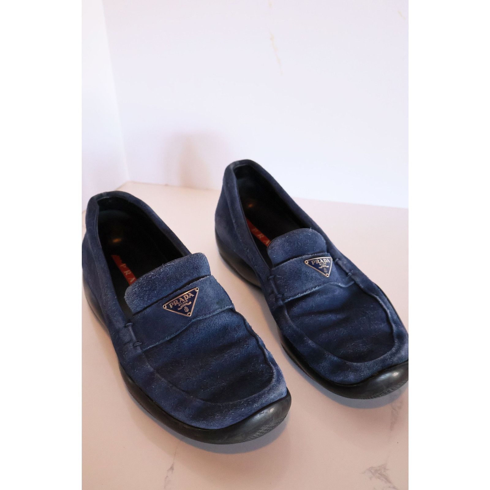 Prada Vintage PRADA Sport Line Cobalt Suede Logo Plaque Loaferspr Size US 7 / IT 37 - 2 Thumbnail