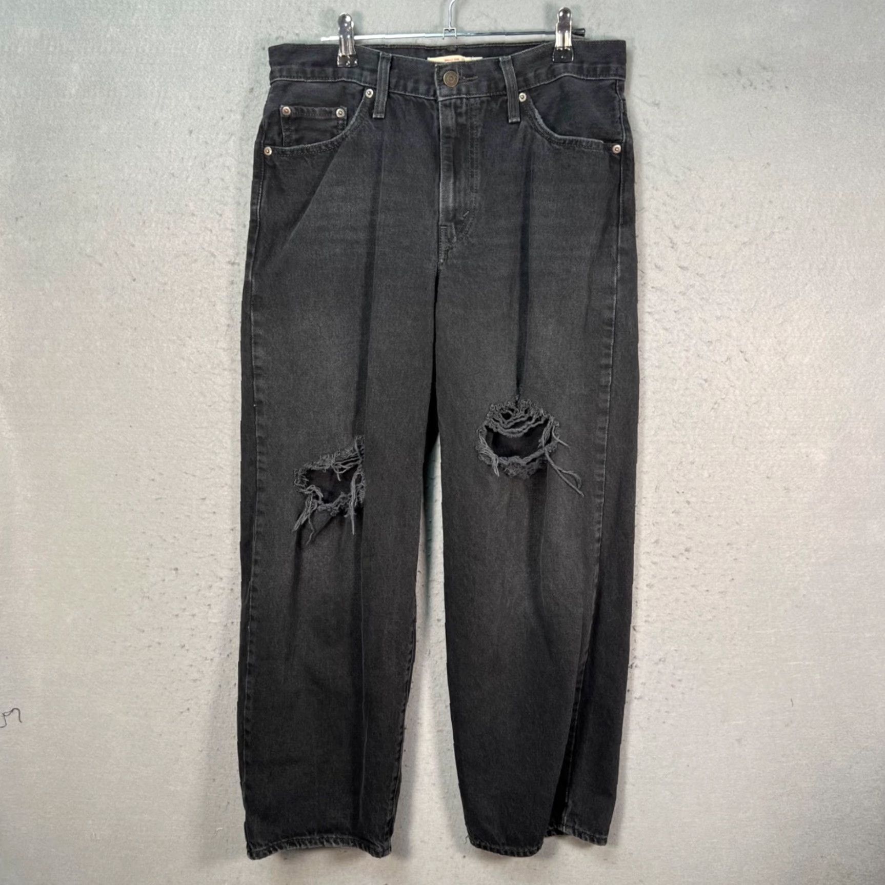 Levi's Levis Womens Jeans Baggy Dad Black Distressed 100% Cotton Denim Size 28 Regular Inseam 28" Straight Womens Size 28" / US 6 / IT 42 - 2 Thumbnail