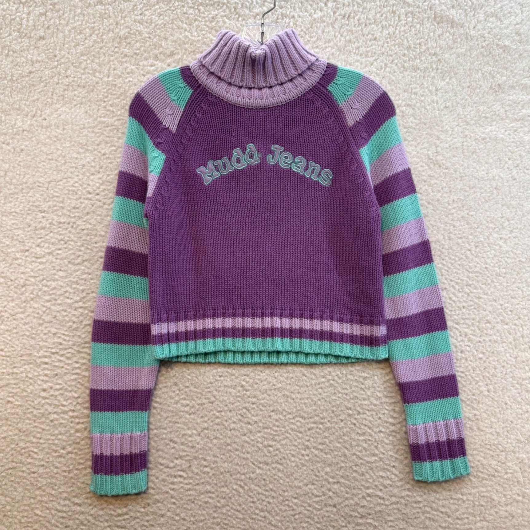 Etro VINTAGE Y2K Mudd Turtleneck Sweater XS Purple Stripe Knit Kidcore Retro Shirt Womens Girls Size XS / US 0-2 / IT 36-38 - 2 Thumbnail