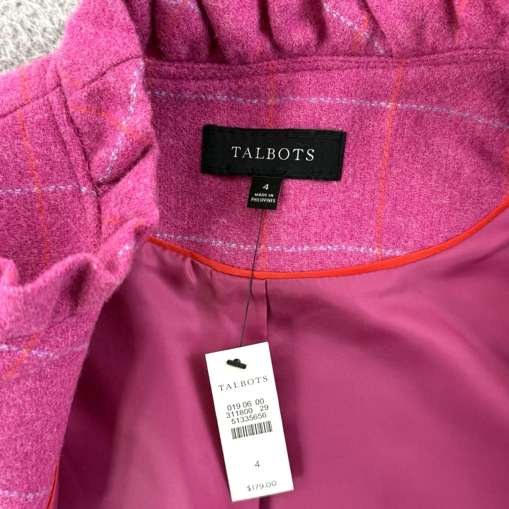 Talbots Talbots Blazer Women's 4 Pink Check Wool Blend Ruffle NWT Business Preppy Jacket Short Sleeve Vintage: No Men's Women’s? Size S / US 4 / IT 40 - 7 Thumbnail