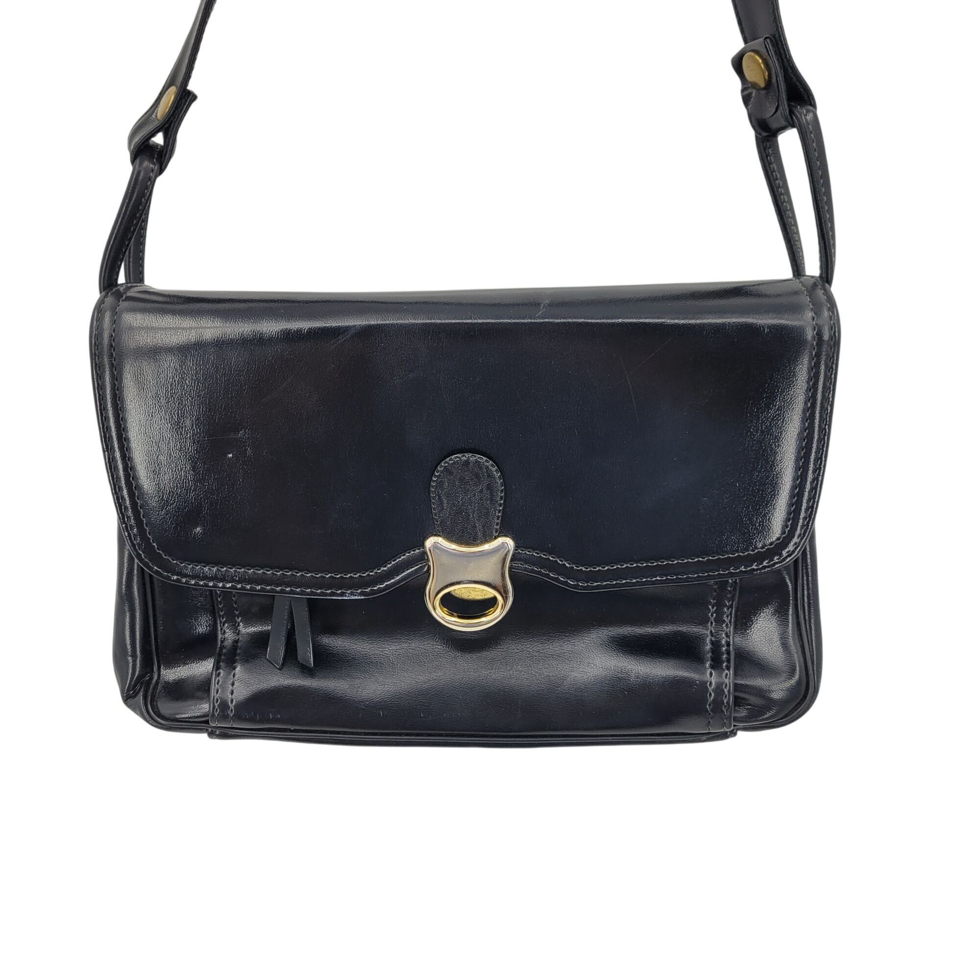 Vintage Vintage 60s Handbag Black Leather Shoulder Bag Adjustable S Size ONE SIZE - 20 Thumbnail