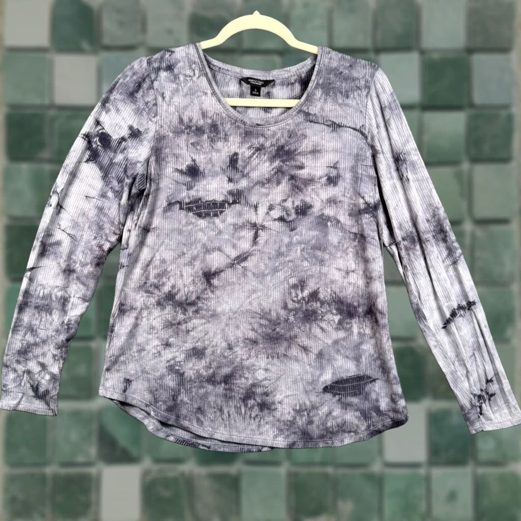 Vintage Simply Vera Vera Wang Women Small Grey Tie Dye Long Sleeve Top Scoop Neck Size S / US 4 / IT 40 - 1 Thumbnail