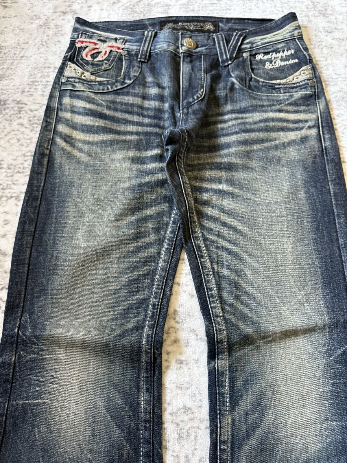 If Six Was Nine Red Pepper Japan Goth Skull Wings Embroidered Flared Jeans Size US 30 / EU 46 - 15 Thumbnail