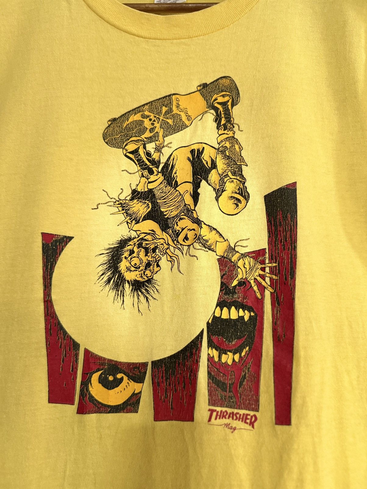 Hook-Ups Vintage 90s Thrasher Mag Pushead Skateboard Faded Tee Size US M / EU 48-50 / 2 - 2 Thumbnail