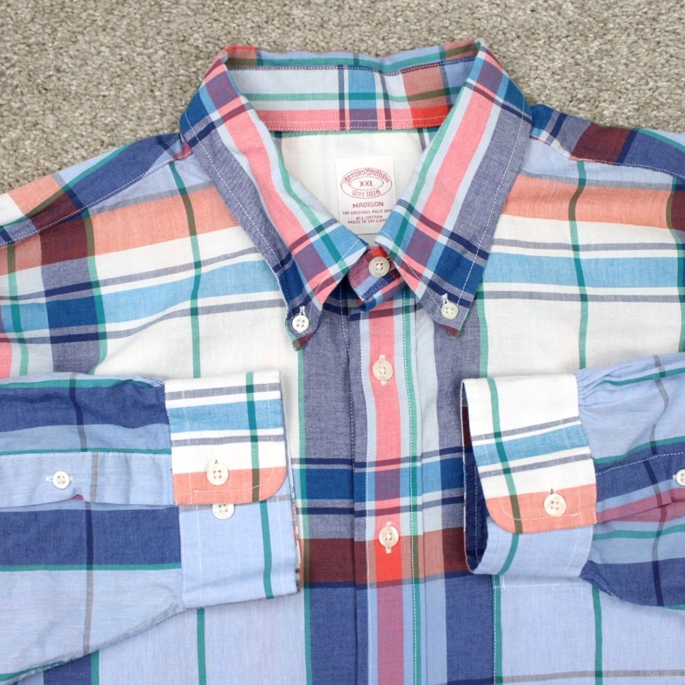 Brooks Brothers Brooks Brothers Madison Shirt Mens 2XL XXL Blue/Red/White Cotton L/S Button Down Size US XXL / EU 58 / 5 - 2 Thumbnail