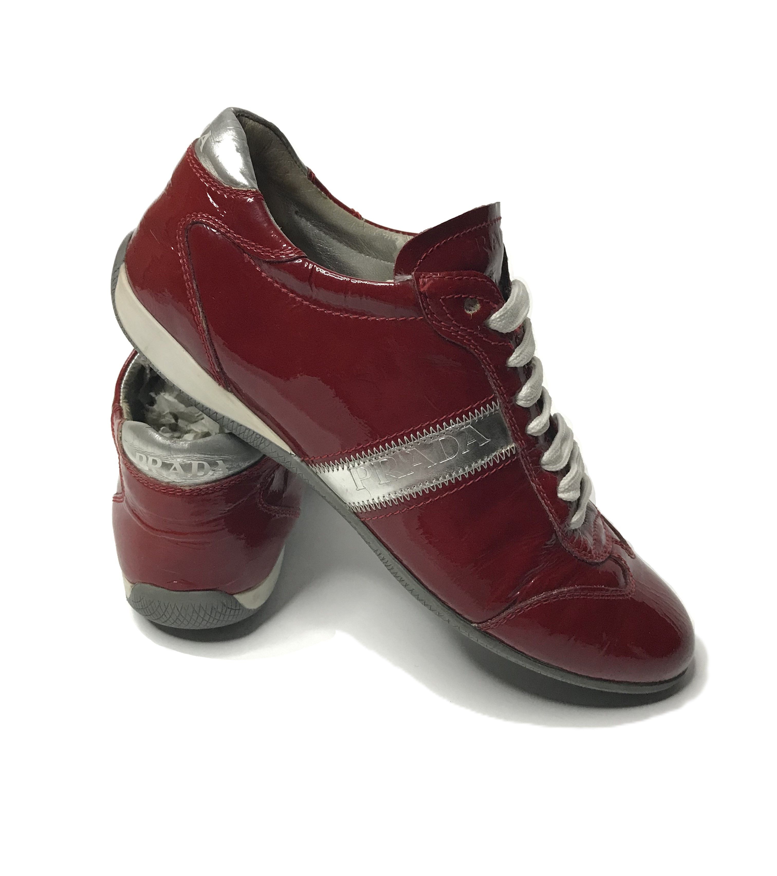Prada Prada Womens Patent Leather Sneakers Sz 37 Red Size US 7.5 / IT 37.5 - 3 Thumbnail