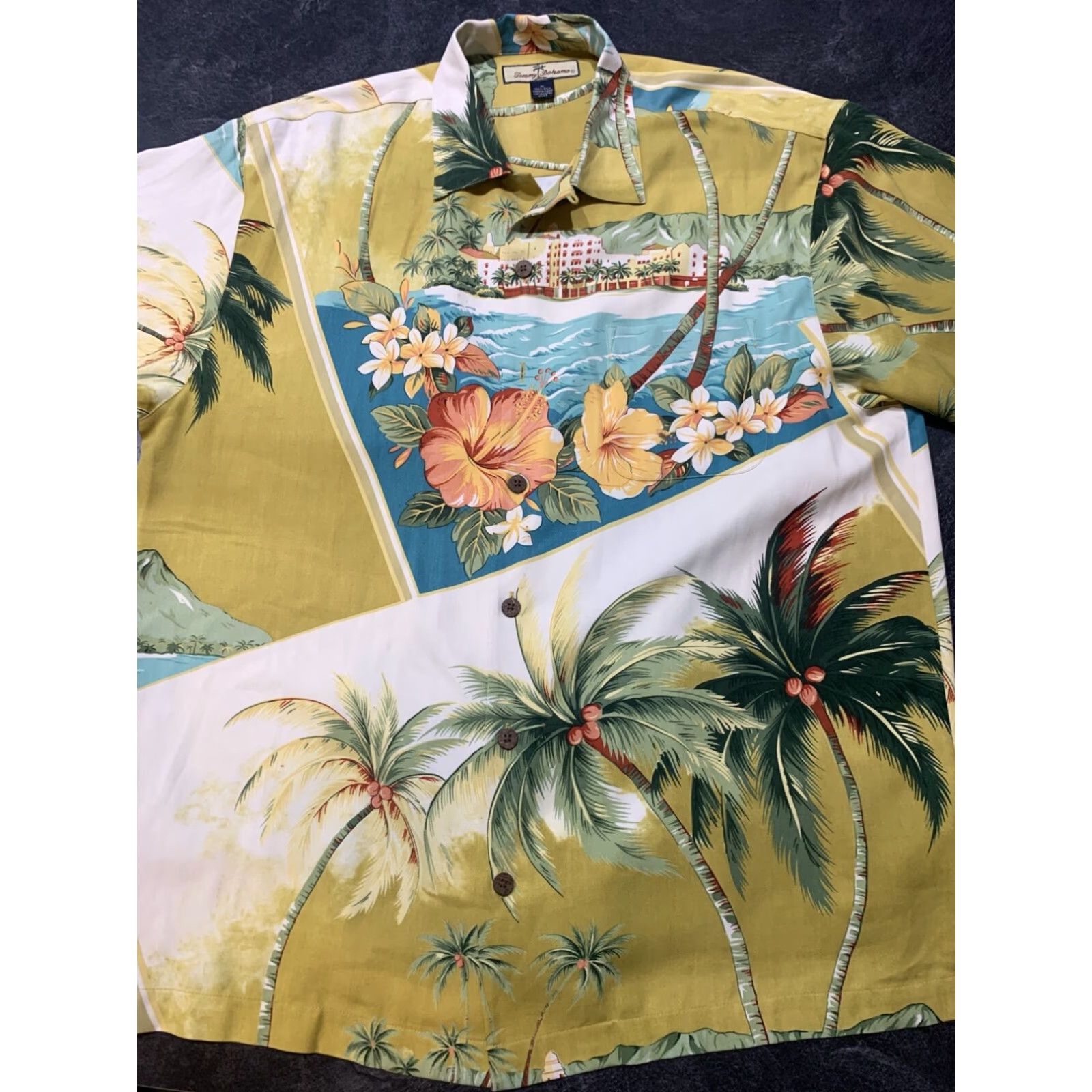 Tommy Bahama Tommy Bahama Yellow Floral Silk Hawaiian Button Up Mens Short Sleeve Shirt M Size US M / EU 48-50 / 2 - 1 Thumbnail