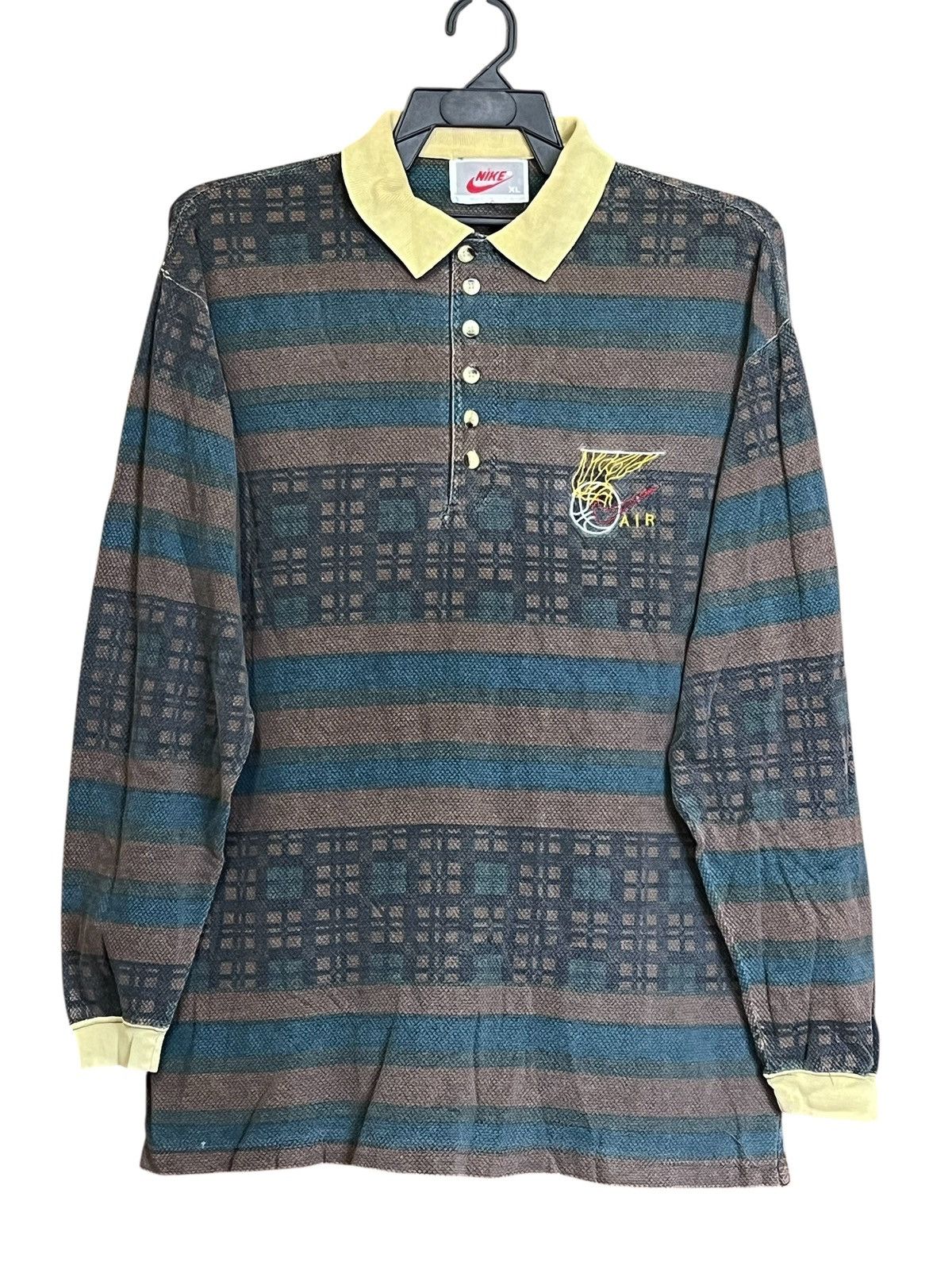 Nike Rare🔥Vintage 90s NIKE AIR striped gray tag rugby shirts Size US XL / EU 56 / 4 - 1 Thumbnail