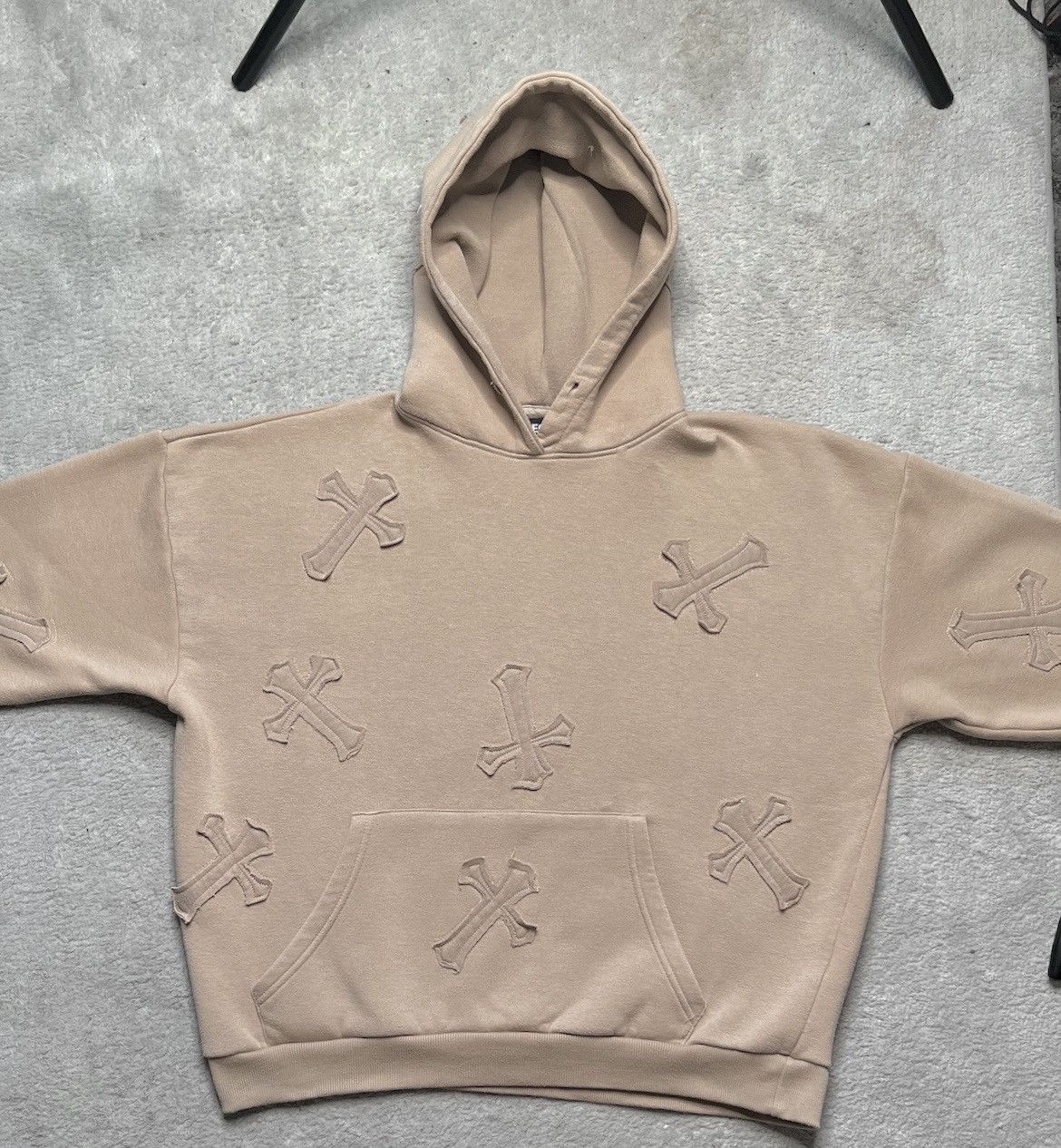 Vintage Beige Boxy Hoodie Sweatshirt Print Cross Patch Steetwear Size M / US 6-8 / IT 42-44 - 2 Thumbnail
