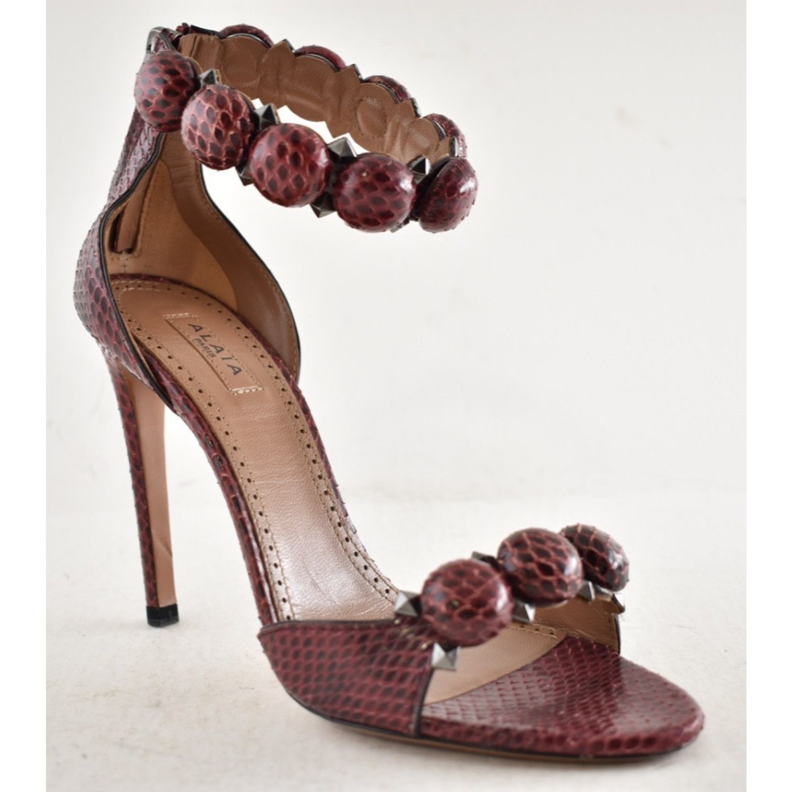 Alaia Alaia Bombe Red Snakeskin Studded Ankle Strap Sandal 36 Size US 6 / IT 36 - 4 Thumbnail