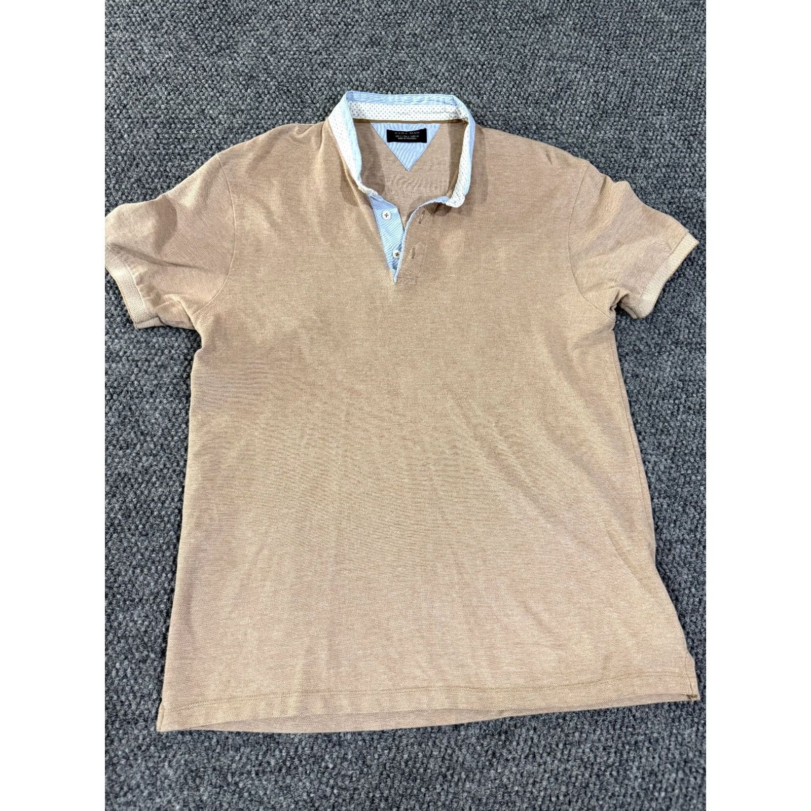 Zara Zara Polo Shirt Mens L Beige Short Sleeve Casual Knit Cotton Regular Fit Golf Modern Button Collar shirt Size US L / EU 52-54 / 3 - 2 Thumbnail