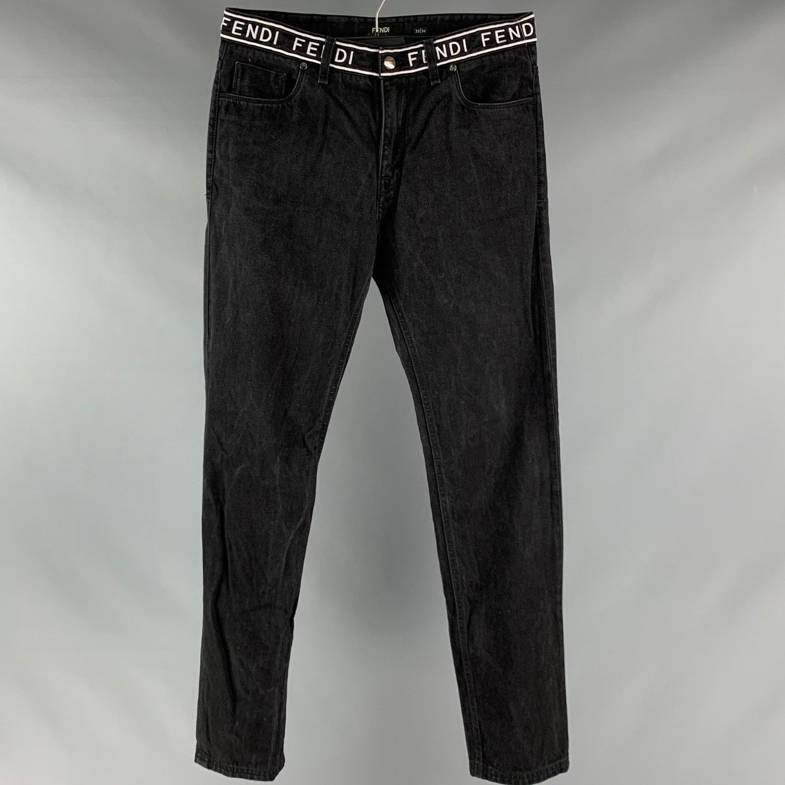 Fendi FENDI Size 33 Black White Logo Cotton Zip Fly Jeans Size US 33 - 1 Thumbnail
