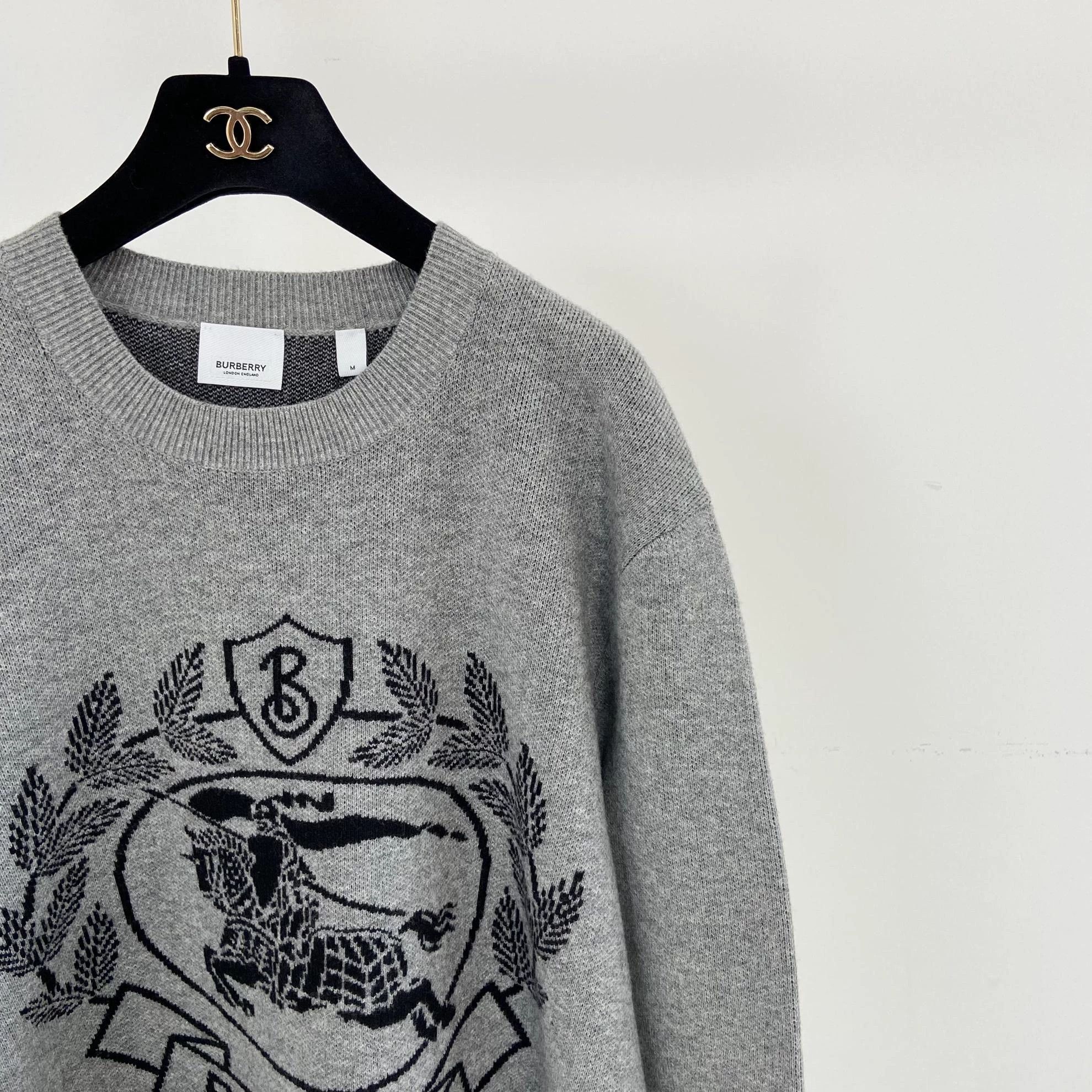 Burberry Burberry Gray Equestrian Jacquard Crewneck Sweater M Size US M / EU 48-50 / 2 - 3 Thumbnail