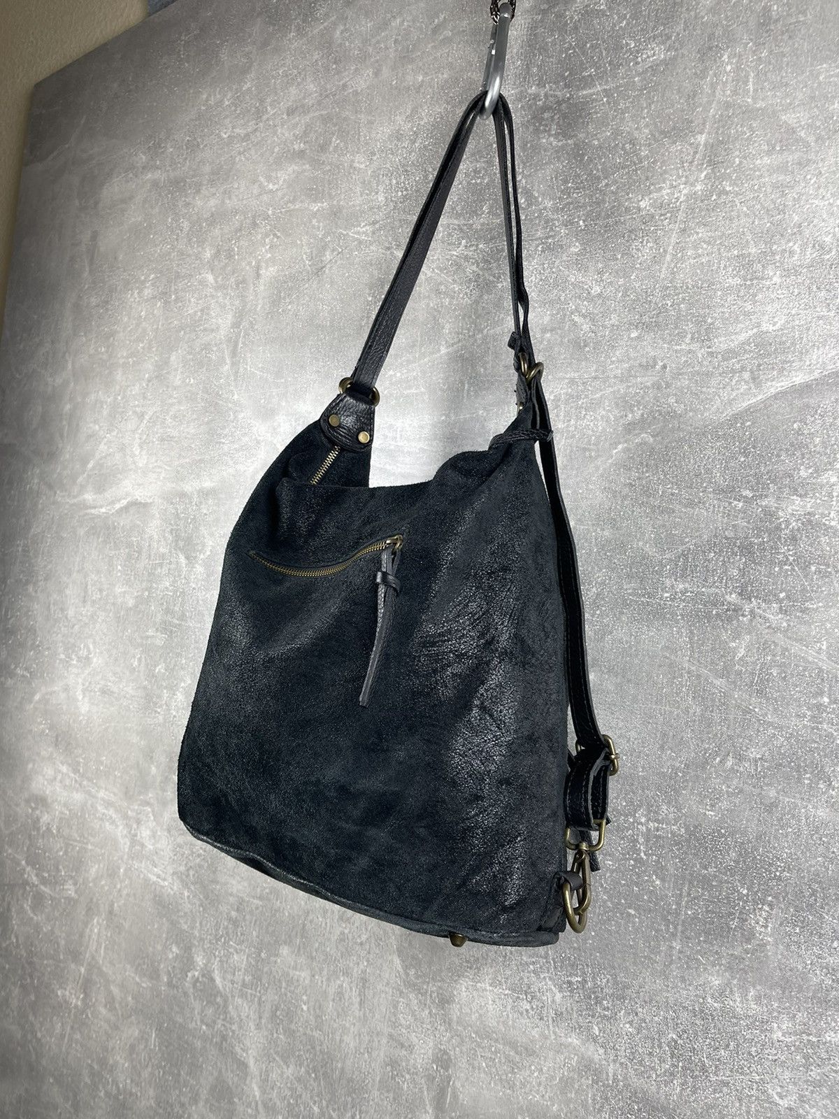 Genuine Leather Minimalist Hobo Black Suede Shoulder Handcrafted Bag Made Size ONE SIZE - 6 Thumbnail