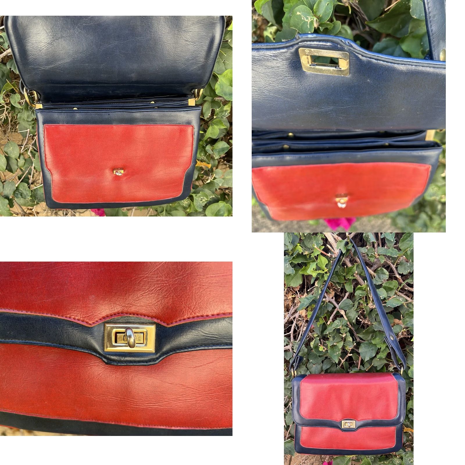 Vintage VINTAGE 60s 70s Mod Shoulder Bag Purse Red Blue Organizer Gold Tone Turn Lock Ila Of California Size ONE SIZE - 8 Thumbnail