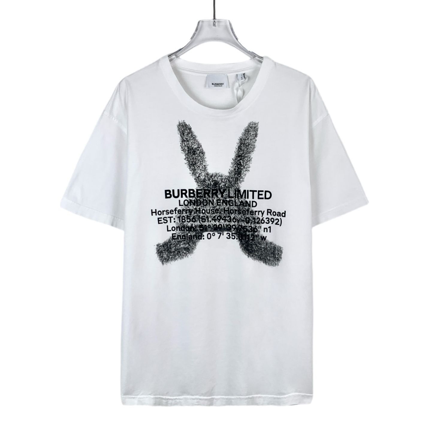 Burberry Burberry White Logo Rabbit Print Round Neck Cotton T-Shirt ( Size US S / EU 44-46 / 1 - 1 Thumbnail