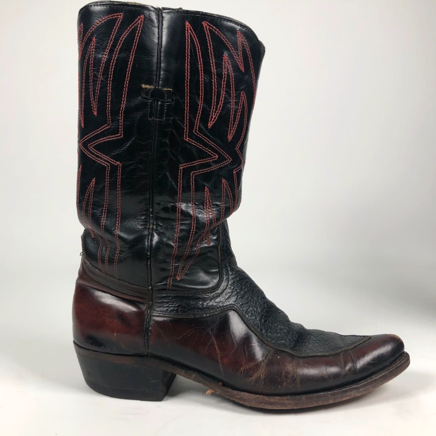 Durango VINTAGE Durango Boots Western Cowboy Mens 10.5 D Black Leather Mid-Calf Pointed Toe Pull On | Embroidered Logo | Boots | Durango | USA Made Size US 11 / EU 44 - 4 Thumbnail
