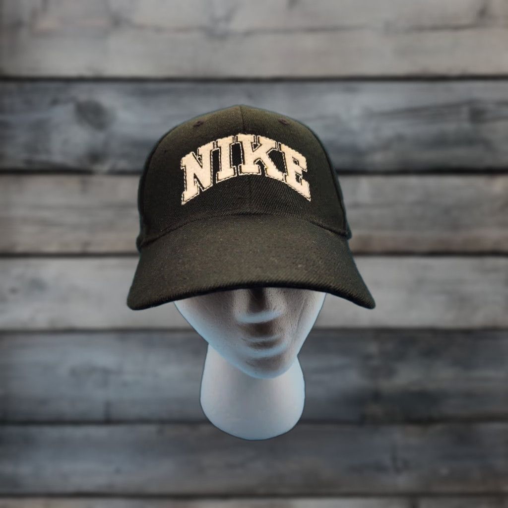 Nike VINTAGE Nike Hat Cap Adjust Baseball Black White Strap Back Wool Blend 2000s Retro Logo Mens Adjustable Size ONE SIZE - 1 Thumbnail