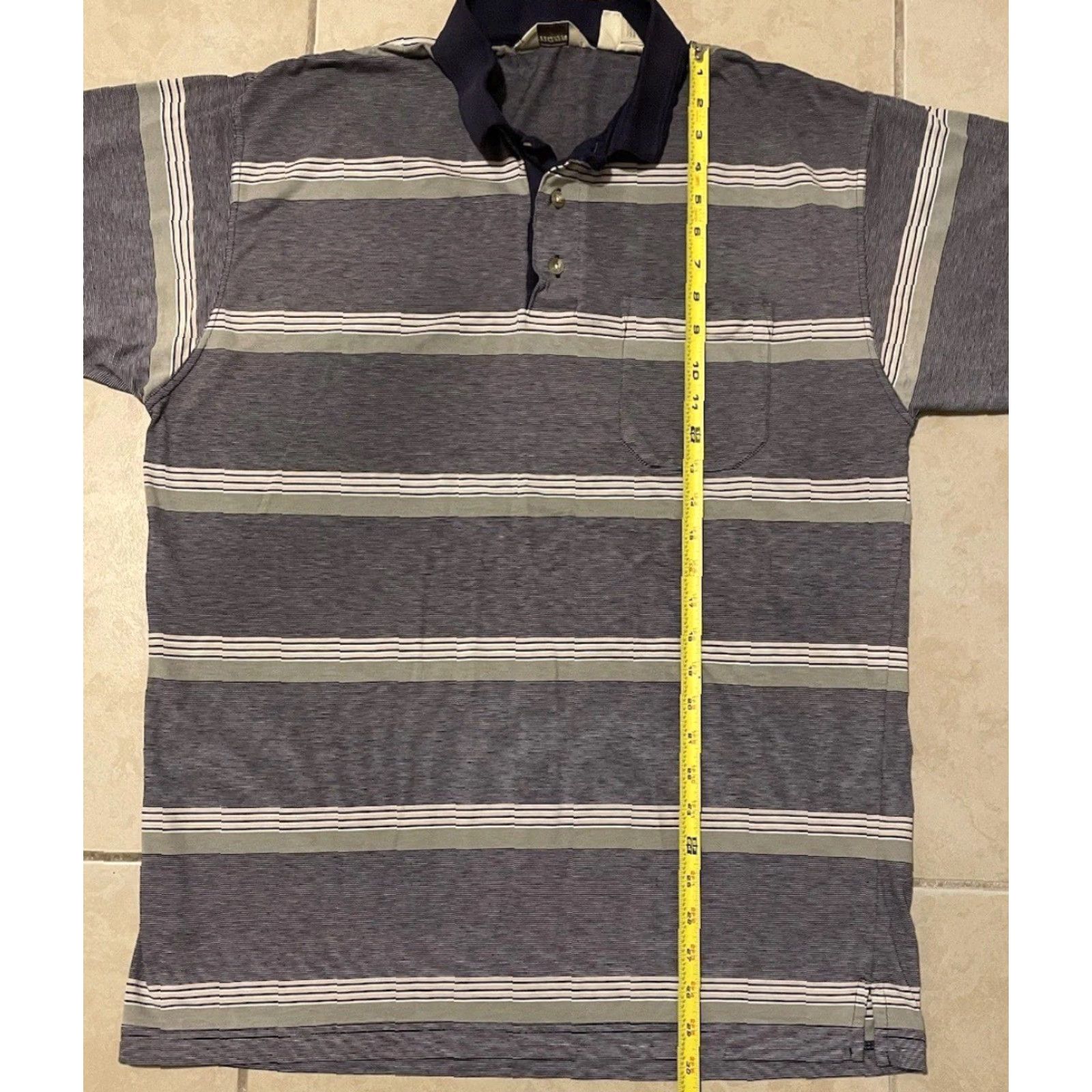 Vintage Vtg 80s 90s Faded Striped Polo Shirt L Blue AOP Surf Skate Grunge Vaporwave OP Men Rugby Short Sleeve Vintage Shirt Size US L / EU 52-54 / 3 - 7 Thumbnail