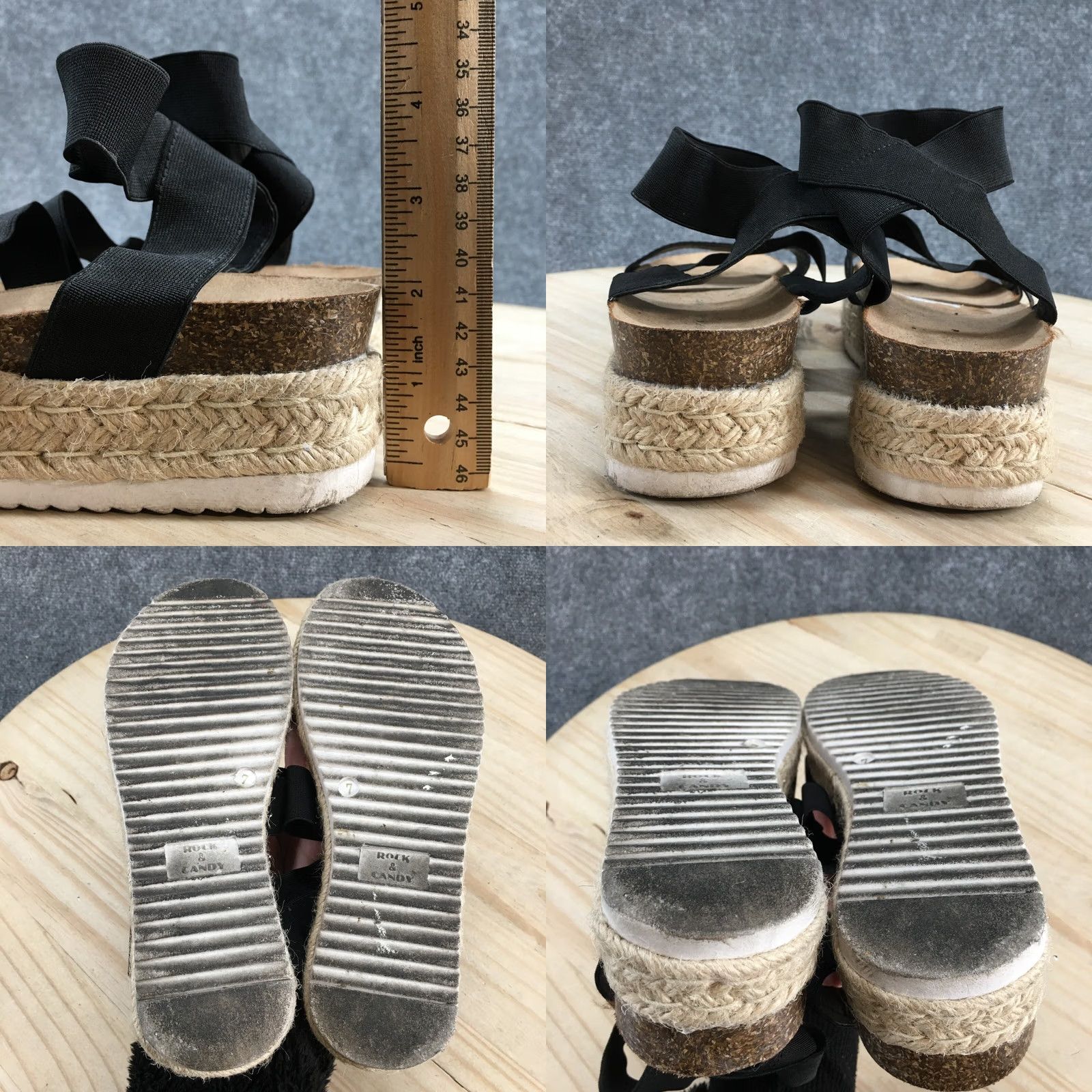 Vintage Rock And Candy Sandals Womens 7 Casual Ankle Strap Platform Espadrille Black Size US 7 / IT 37 - 8 Thumbnail