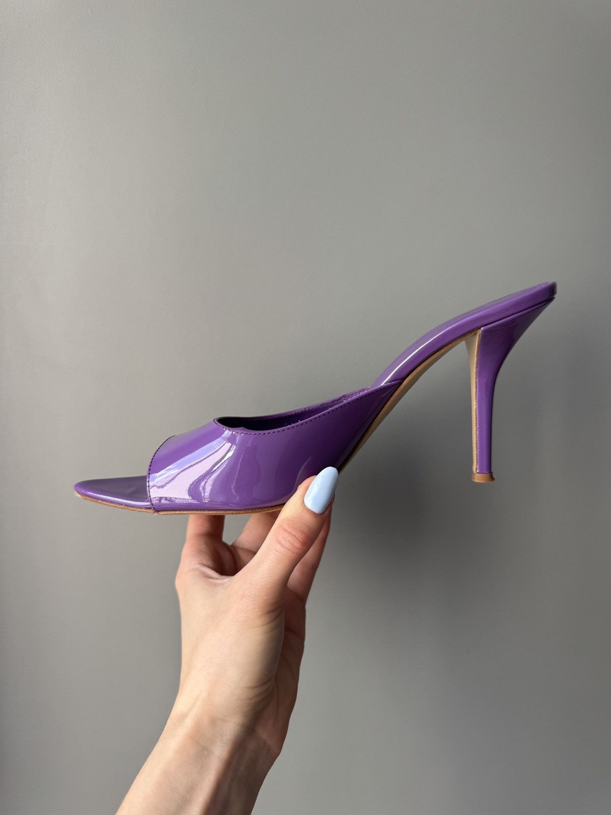 GIA BORGHINI GIABORGHINI Perni 100mm Patent Leather Purple Sandals Size US 9 / IT 39 - 3 Thumbnail