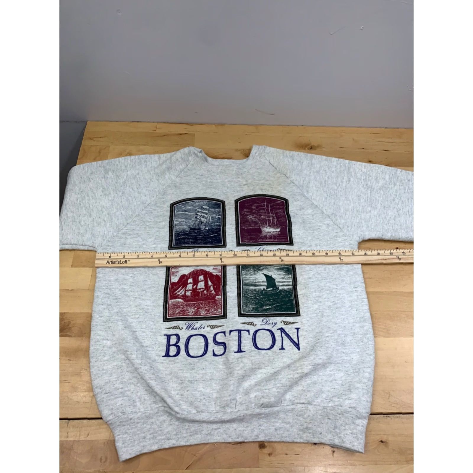 Fruit Of The Loom VINTAGE Boston Sweatshirt Pullover Adult M Gray Casual Sailing Ships USA 90s Nautical Graphic Print Sweatshirt Pullover Mens Gray Boston Ships 90s USA Size US M / EU 48-50 / 2 - 7 Thumbnail
