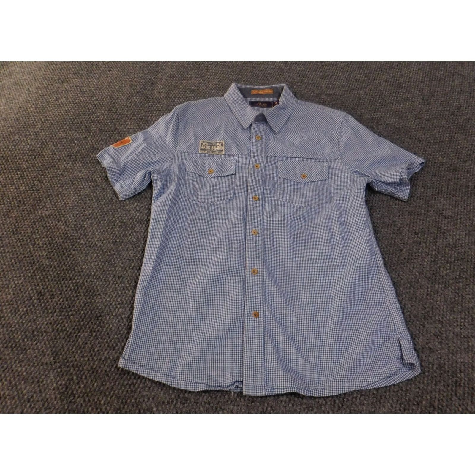 Vintage VINTAGE Akoo Shirt Mens Medium Blue White Plaid Short Sleeve Button Up Utility Patch Size US M / EU 48-50 / 2 - 2 Thumbnail