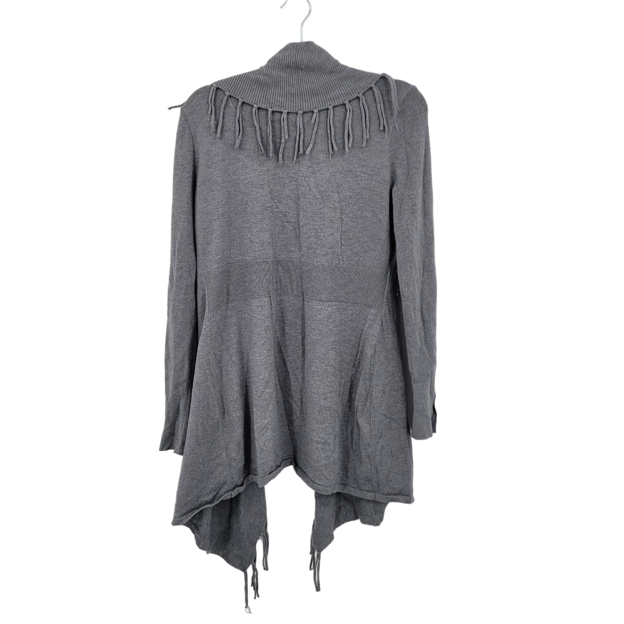 White House Black Market WHBM Fringe Western Cardigan Duster M Gray Wool Heavy Knit S Size M / US 6-8 / IT 42-44 - 11 Thumbnail